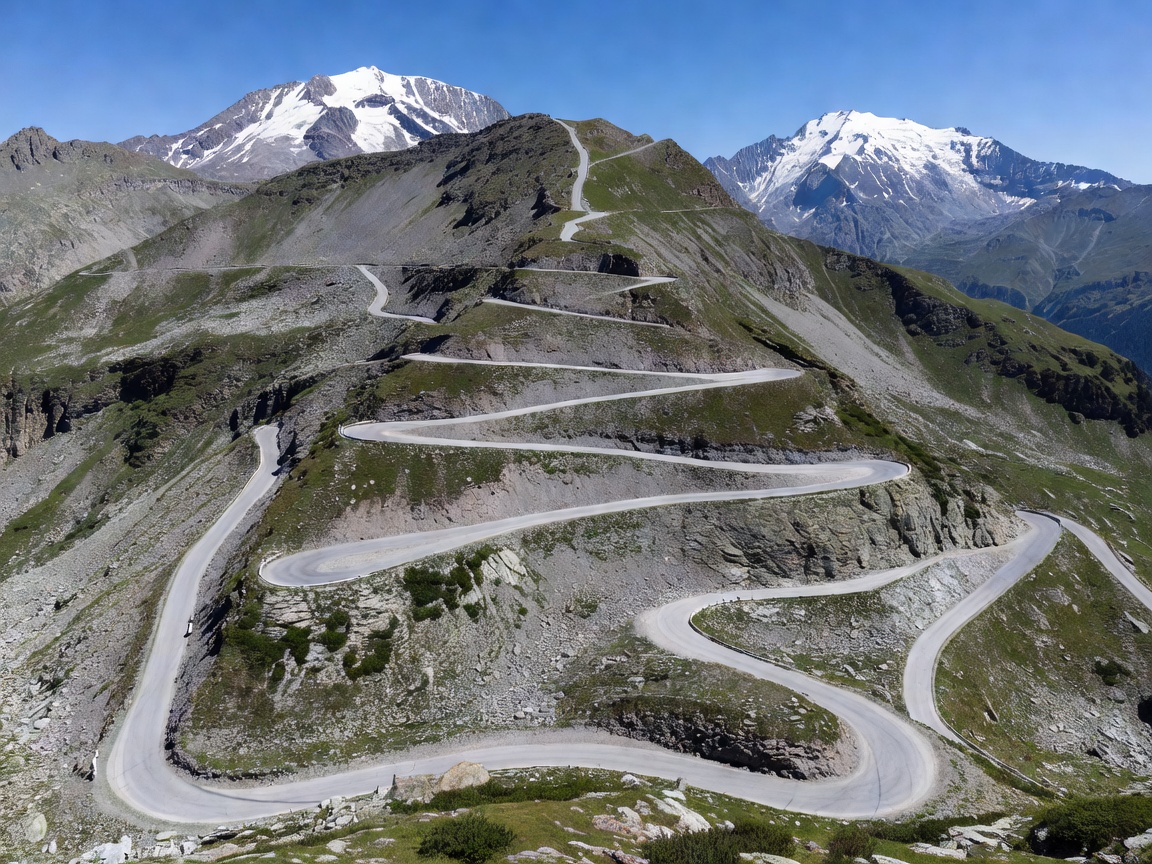 Hairpin switchbacks climbing the Col du Galibier on the Route des Grandes Alpes